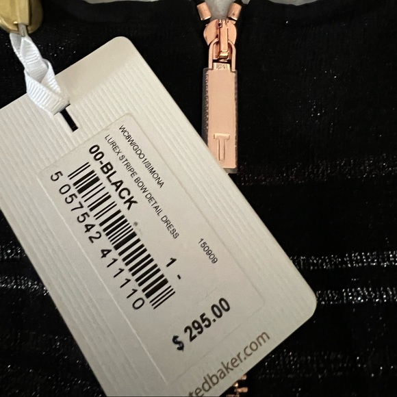 NWT TED BAKER SIMONA BLACK LUREX STRIPED BOW DETAIL DRESS SIZE TB 1 - Picture 7 of 13